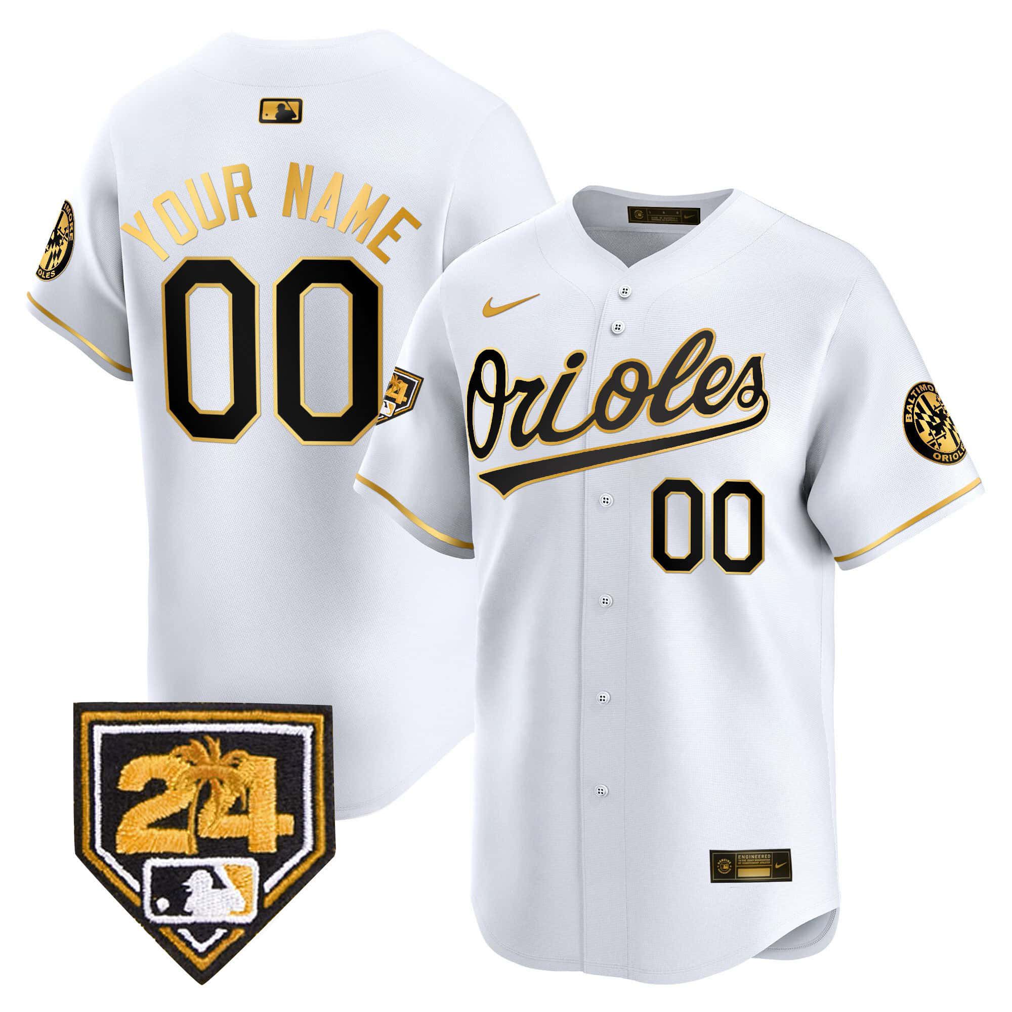 Men Baltimore Orioles White Nike 2024 Spring Training Patch Vapor Premier Limited Custom MLB Jersey->->